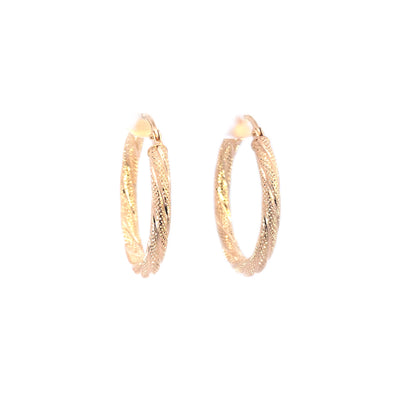9ct Yellow Gold 26mm Textured Twist Hoop Earrings 3mm wide, 1.32g Made in Italy