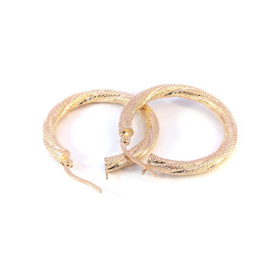 9ct Yellow Gold 26mm Textured Twist Hoop Earrings