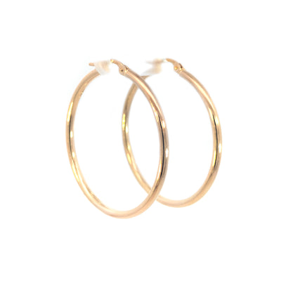 9ct Yellow Gold 34mm Hoop Earrings 2mm wide, 2.51g Made in Italy