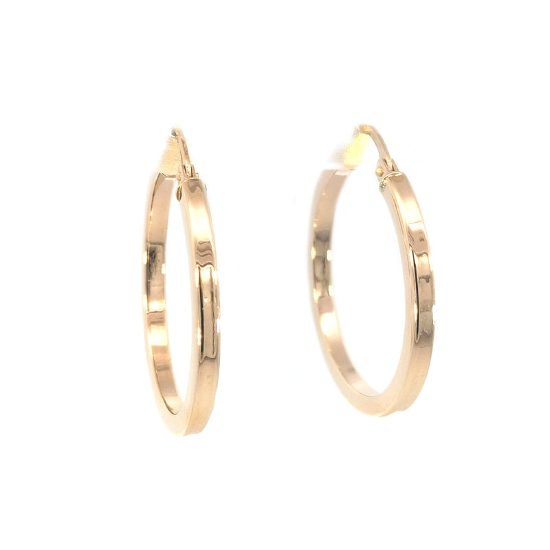 9ct Yellow Gold 24mm Square-edge Hoop Earrings 2mm wide, 1.2g Made in Italy