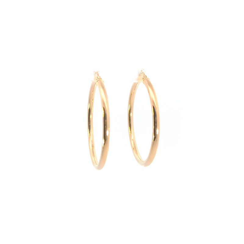 9ct Yellow Gold 35mm Hoop Earrings 2.5mm wide, 1.57g Made in Italy