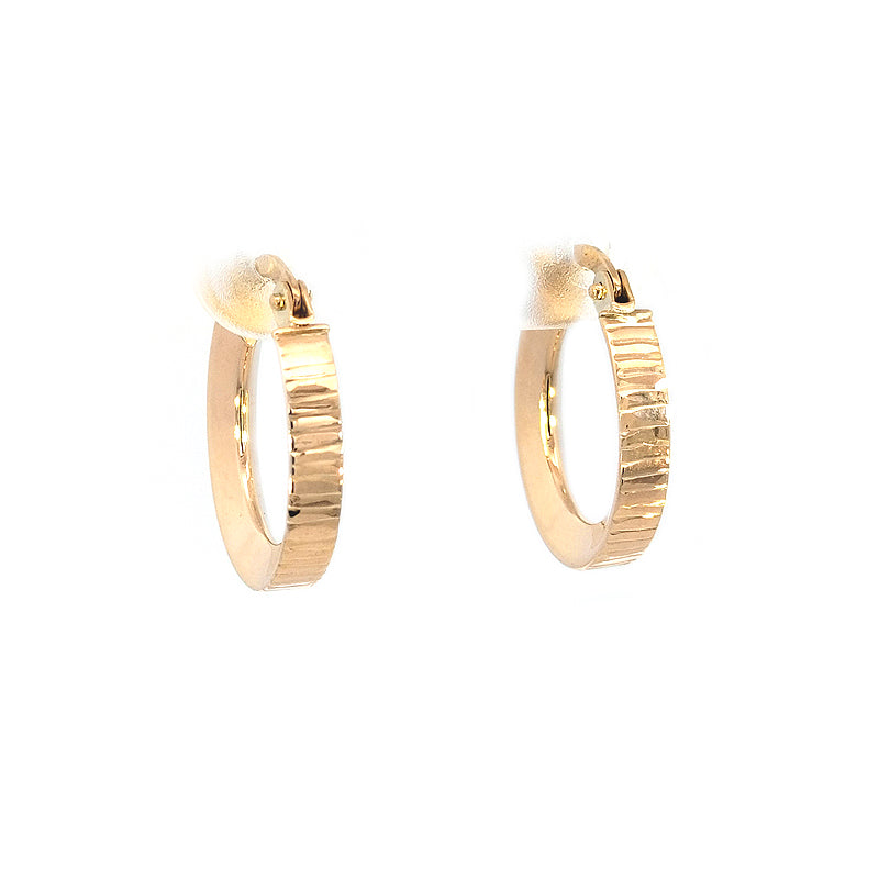 9ct Yellow Gold Ribbed Pattern Hoop Earrings