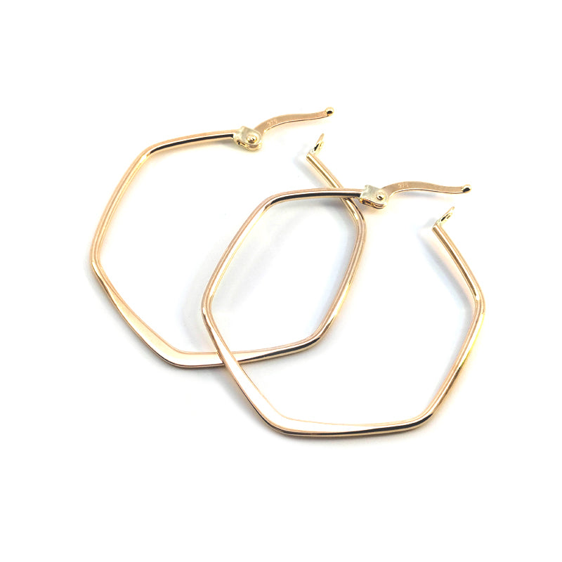 9ct Yellow Gold Hexagonal 32mm Hoop Earrings