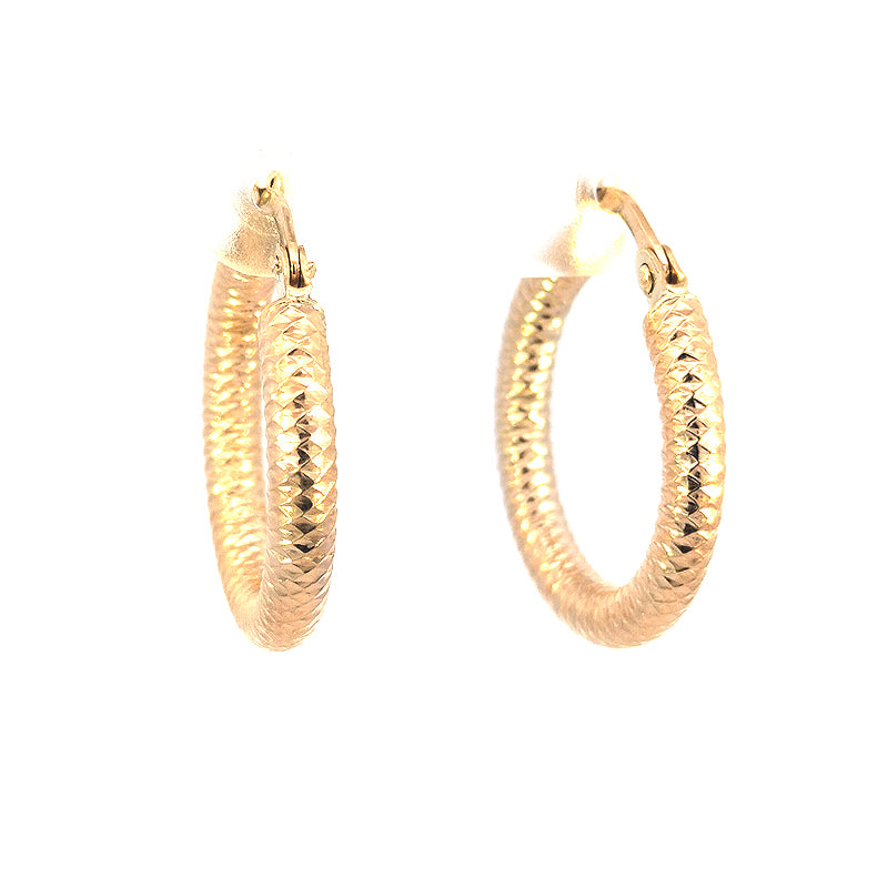 9ct Yellow Gold Diamond-cut 15mm Hoop Earrings