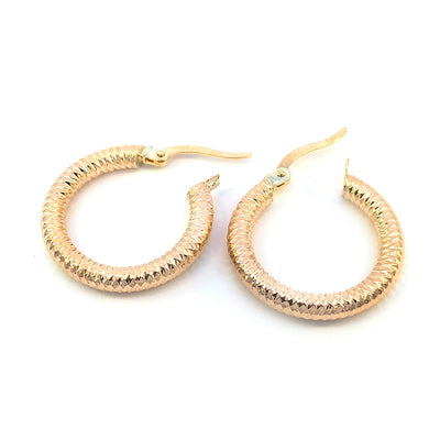 9ct Yellow Gold Diamond-cut 15mm Hoop Earrings