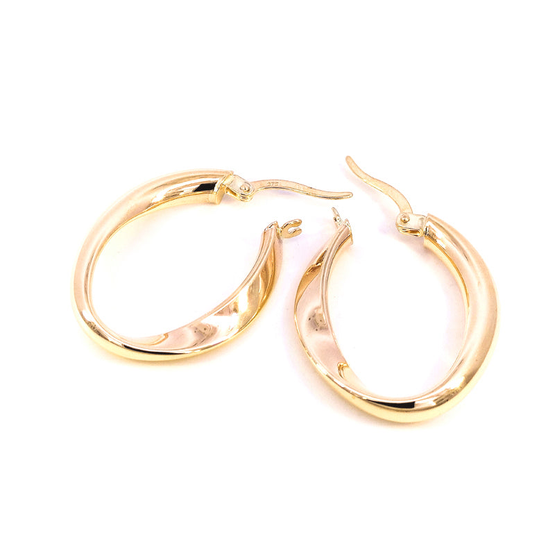 Boucles d'oreilles créoles ovales torsadées en or jaune 9 carats de 28 mm