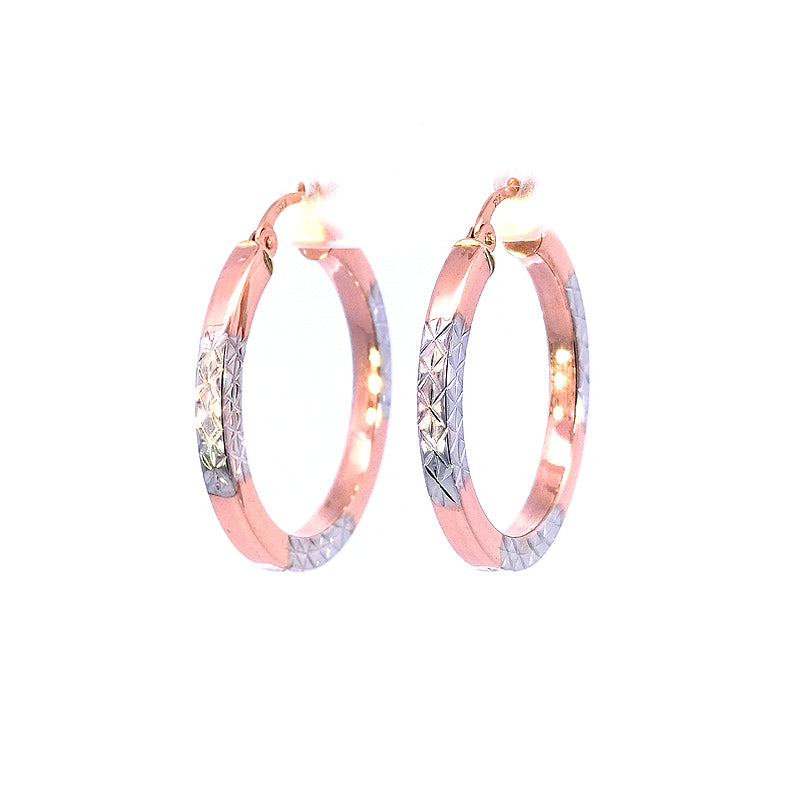 9ct Rose Gold Fancy Square-edge 25mm Hoop Earrings