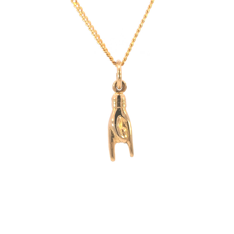 9ct Yellow Gold Horned Hand Pendant This item is solid gold. Chains available separately. See our range of gold chains or contact us directly.