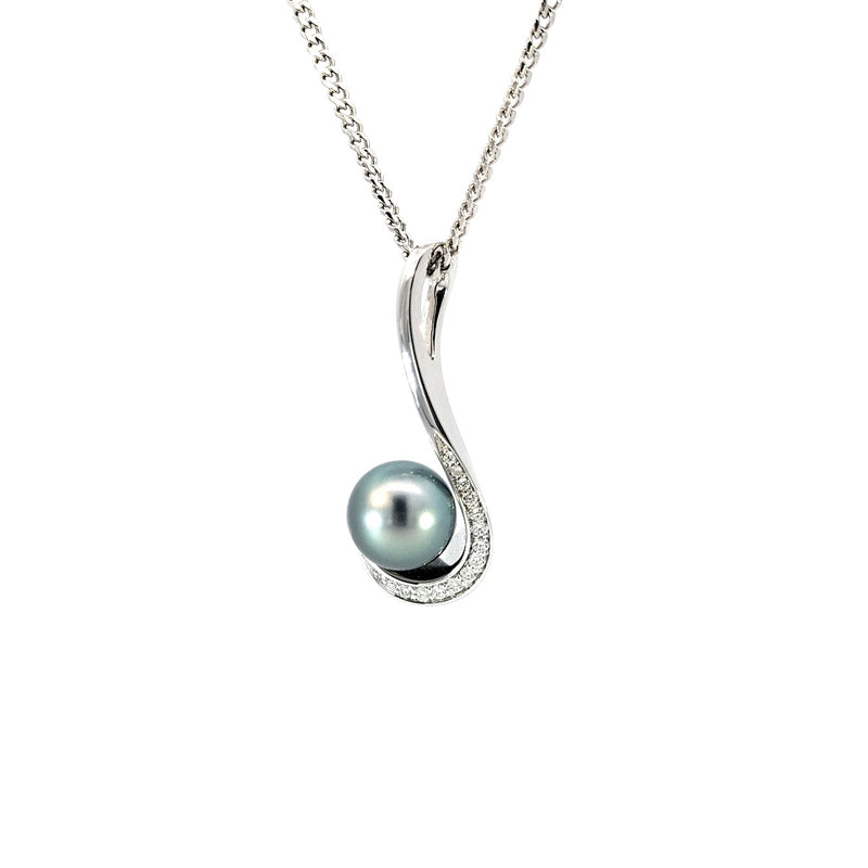 18ct White Gold Tahitian Pearl & Diamond-set Pendant