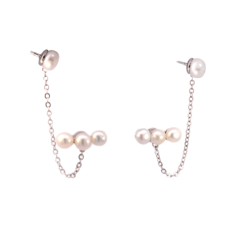 Boucles d'oreilles grimpantes en argent sterling avec perles de culture blanches