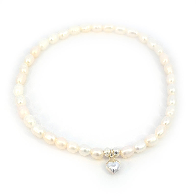 Cultured Pearl Bracelet with Silver Heart Charm