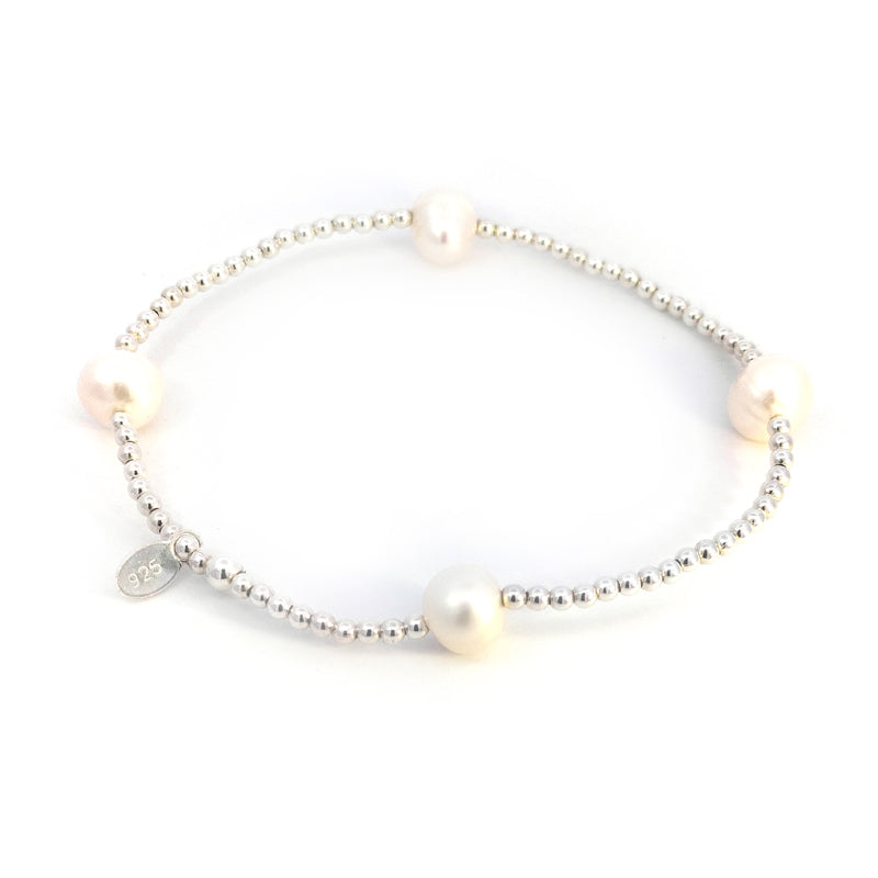 Silver Bead Bracelet with Cultured Pearls