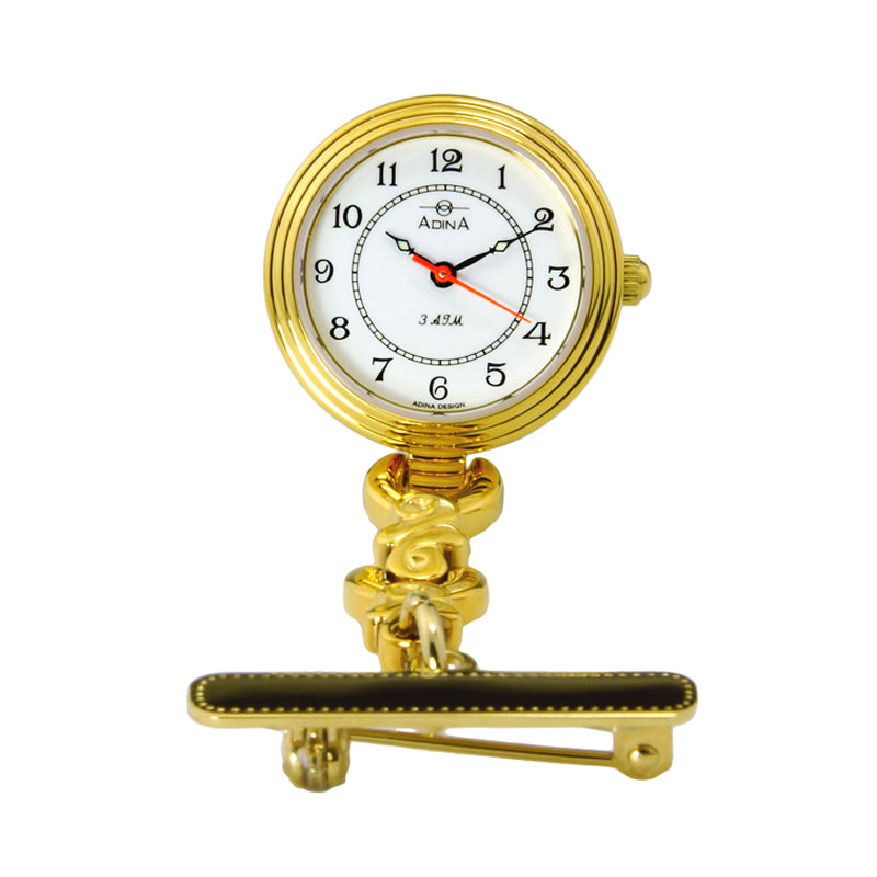 Adina Nurses Water Resistant Gold Plate Fob Watch with White Face