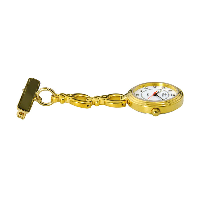 Adina Nurses Water Resistant Gold Plate Fob Watch with White Face