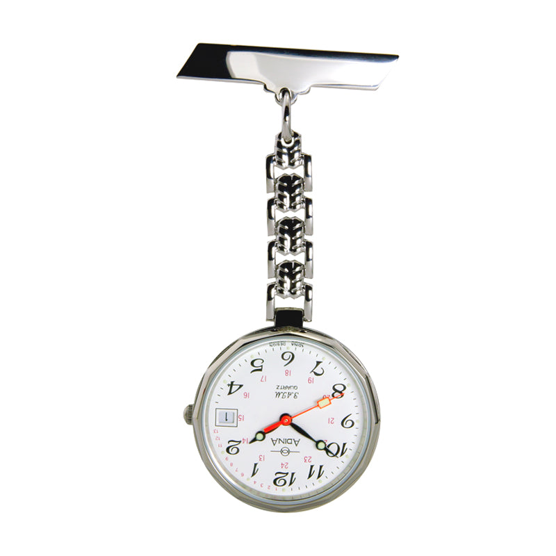Adina Nurses Water Resistant Stainless Steel Fob Watch with White Face (24hr)