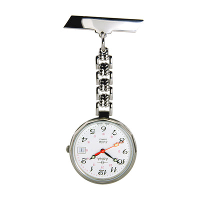 Adina Nurses Water Resistant Stainless Steel Fob Watch with White Face (24hr)