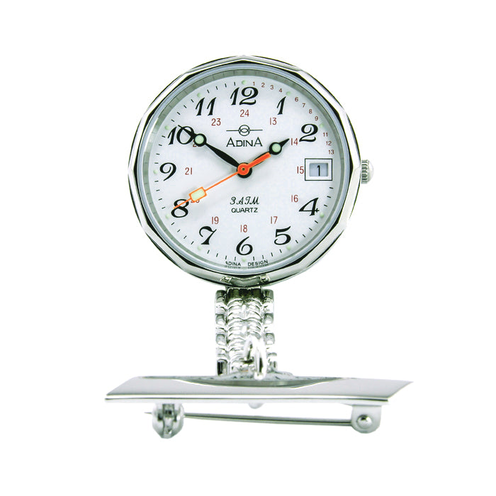 Adina Nurses Water Resistant Stainless Steel Fob Watch with White Face (24hr)