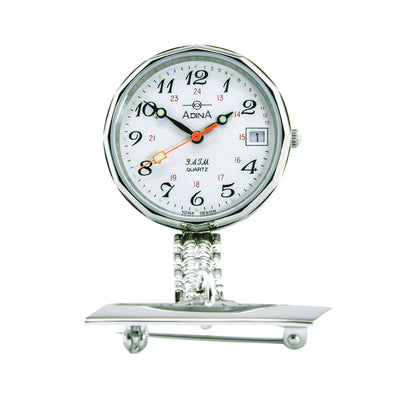 Adina Nurses Water Resistant Stainless Steel Fob Watch with White Face (24hr)