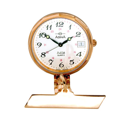 Adina Nurses Water Resistant Rose Gold Plate Fob Watch with White Face (24hr)