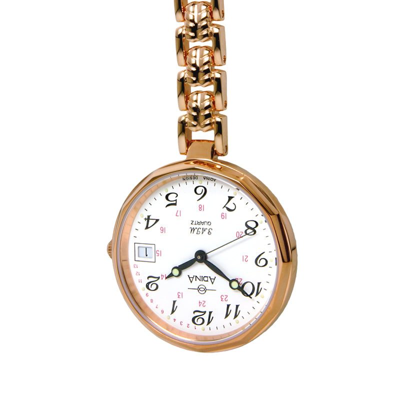 Adina Nurses Water Resistant Rose Gold Plate Fob Watch with White Face (24hr)