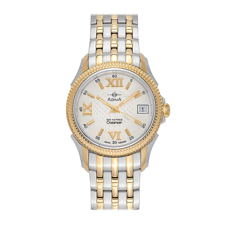 Our guess is you won’t be able to resist the classic flatlines of this performance bred Adina Oceaneer. The classic lines add subtlety to the 33mm knurled bezel case which features a sapphire crystal and of course the luxurious feeling of the solid bracelet rounds out what is sure to be a ladies Adina Watch for the generation