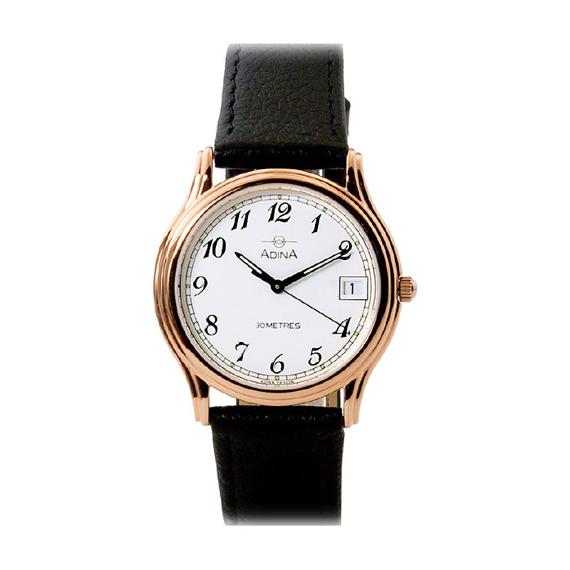 Montre en or rose avec bracelet en cuir (montre de prêt)