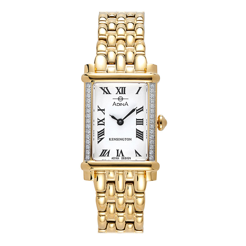 Ladies Diamond-set Gold-plated Watch with Roman Numerals