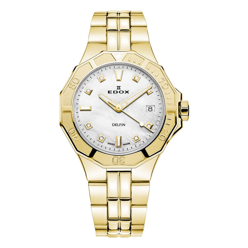 Edox Delfin Women's MoP Diamond-set Gold plate Watch