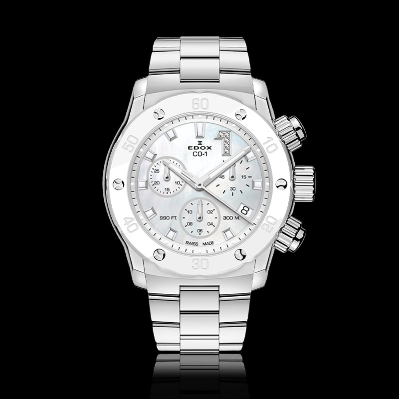 Edox CO-1 Mother of Pearl Dial Watch with White Bezel