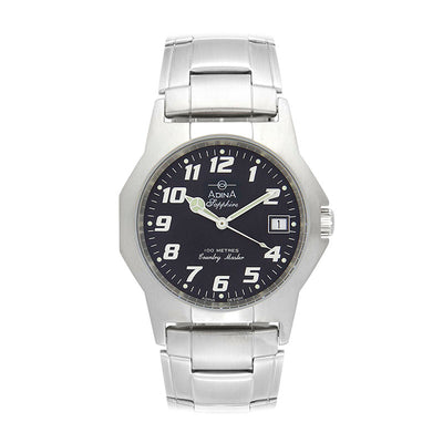 Adina Gents 100m Country Master Stainless Steel Watch with Black Dial