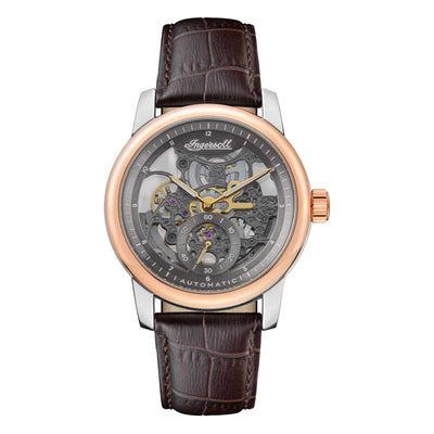 Ingersoll The Baldwin Automatic Rose Gold Skeleton Watch with Brown Strap