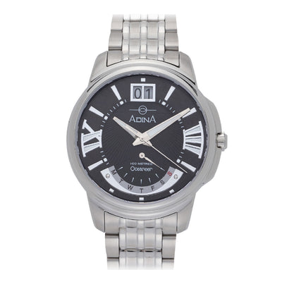 Adina Gents Retrograde Oceaneer Sports Dress Watch with Stainless Steel Bracelet No two ways about it, this Adina Oceaneer Sports Dress Watch RW12 S2XB will make a statement in any company! Bold lines and every day functionality is a combination sure to excite!