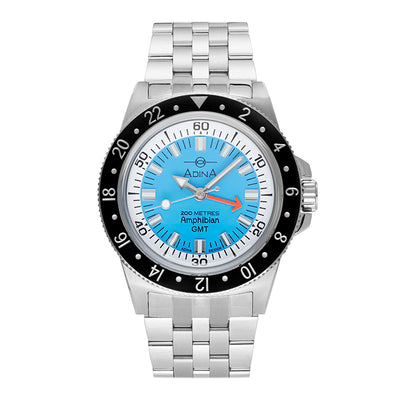 Adina Gents Amphibian Stainless Steel Dive Watch with Light Blue Dial