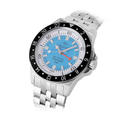 Adina Gents Amphibian Stainless Steel Dive Watch with Light Blue Dial