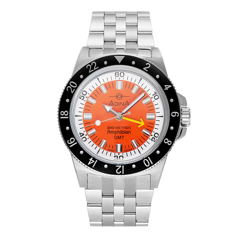 Adina Gents Amphibian Stainless Steel Dive Watch with Orange Dial