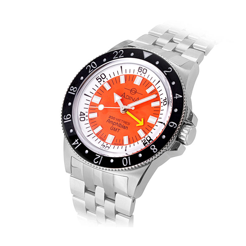 Adina Gents Amphibian Stainless Steel Dive Watch with Orange Dial
