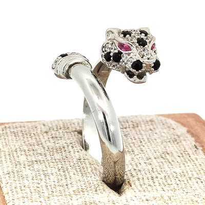 Bague en argent sterling ITALIENNE avec tête de léopard