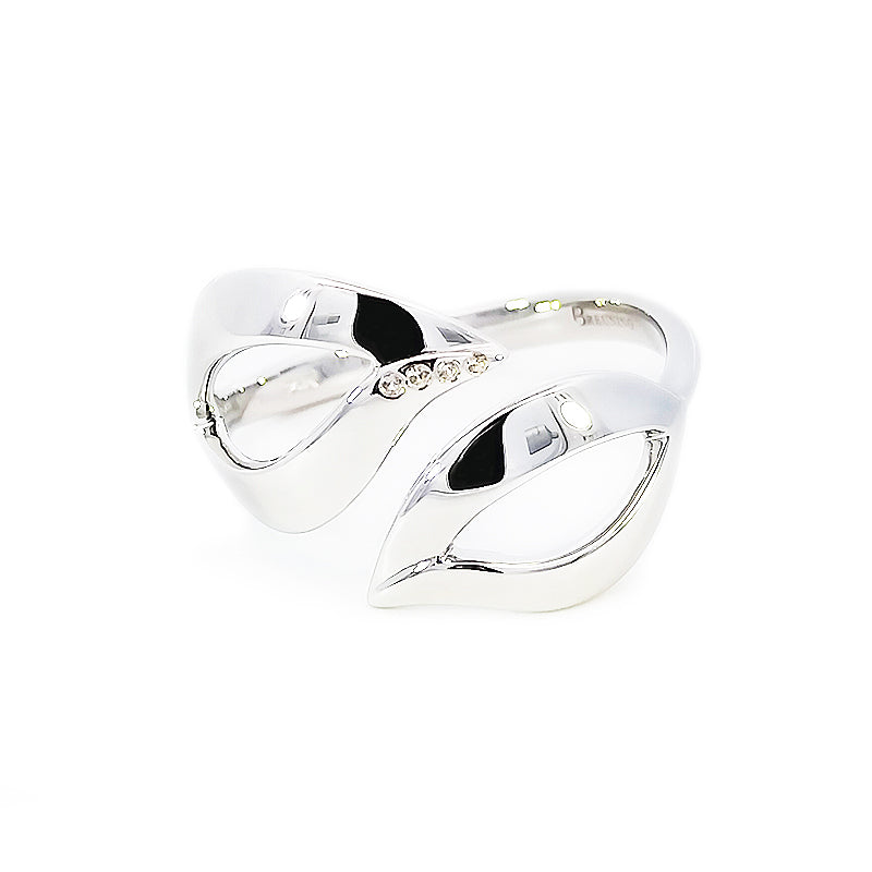 Bague double feuille en argent sterling avec saphir blanc