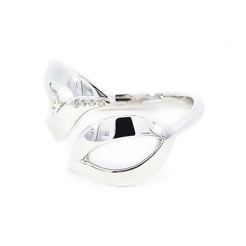 Sterling Silver White Sapphire-set Double Leaf Ring