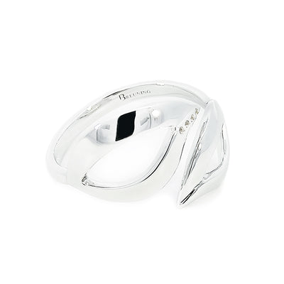 Bague double feuille en argent sterling avec saphir blanc