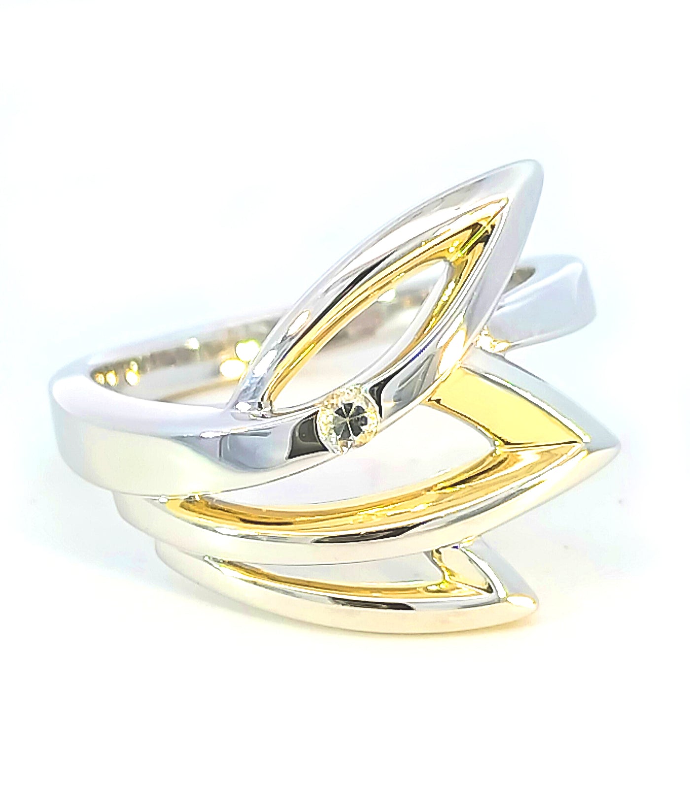 Bague en argent sterling rhodié et saphir blanc plaqué jaune