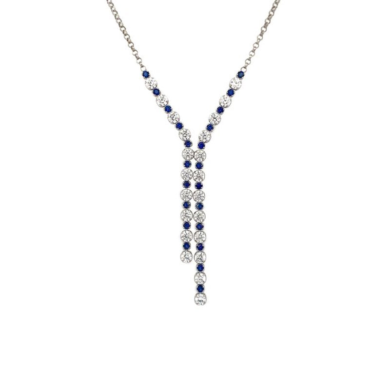 Sterling Silver Blue & White CZ-set Drop Necklace