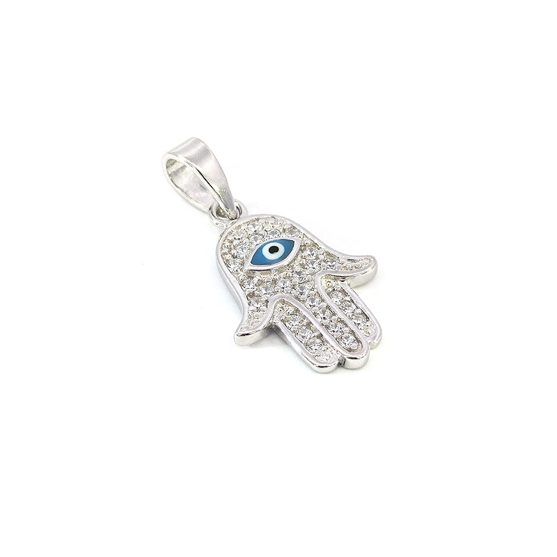 Sterling Silver CZ-set Evil Eye Hand Pendant