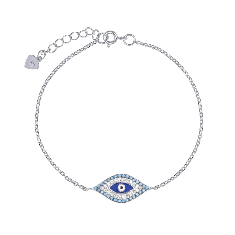 Sterling Silver CZ-set Tourqoise Evil Eye Bracelet