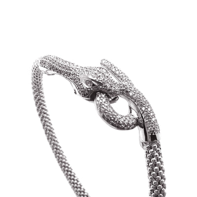 Sterling Silver CZ-set Serpent Popcon Bracelet