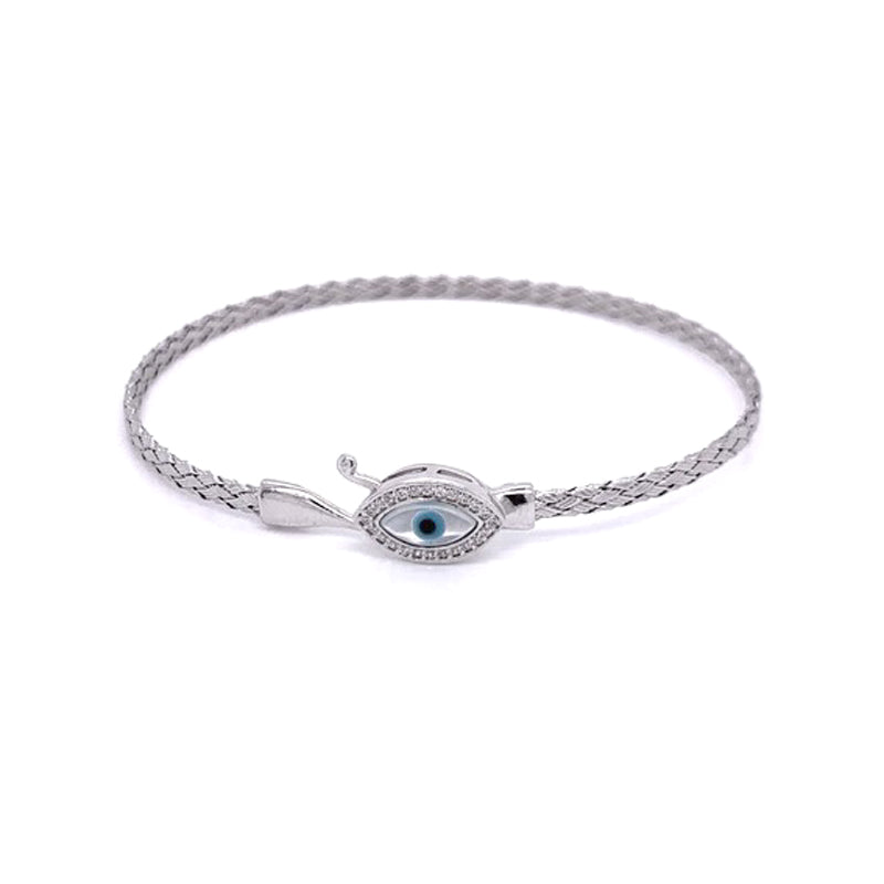 Sterling Silver Weave Bangle with Evil Eye Clasp