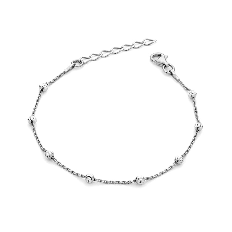 Sterling Silver Facetted Moon-cut Bead Anklet