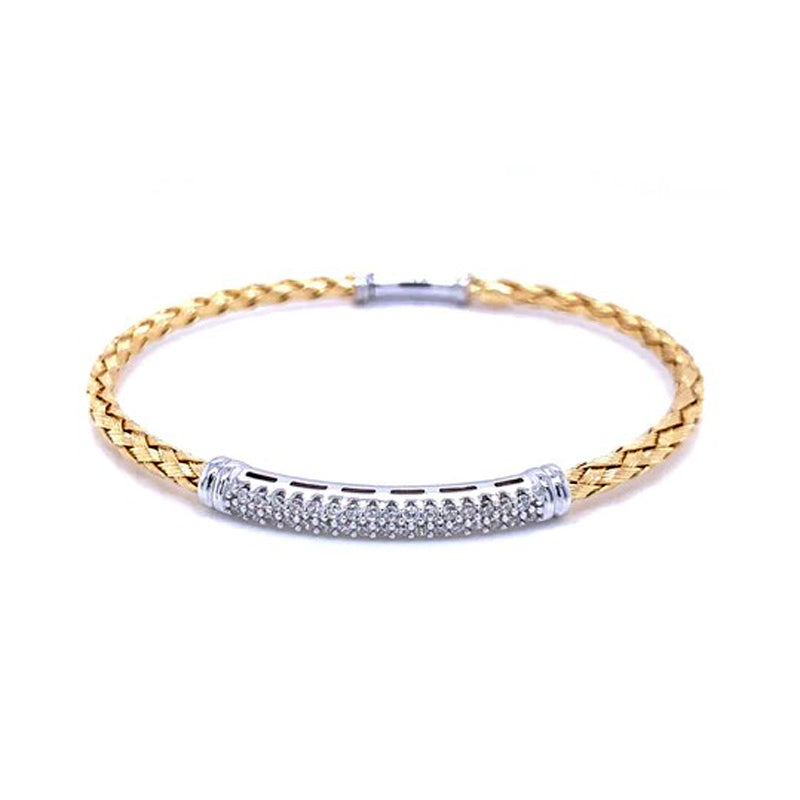 Sterling Silver & Gold-plated Weave Bangle with Platinum-plated CZ-set Bar