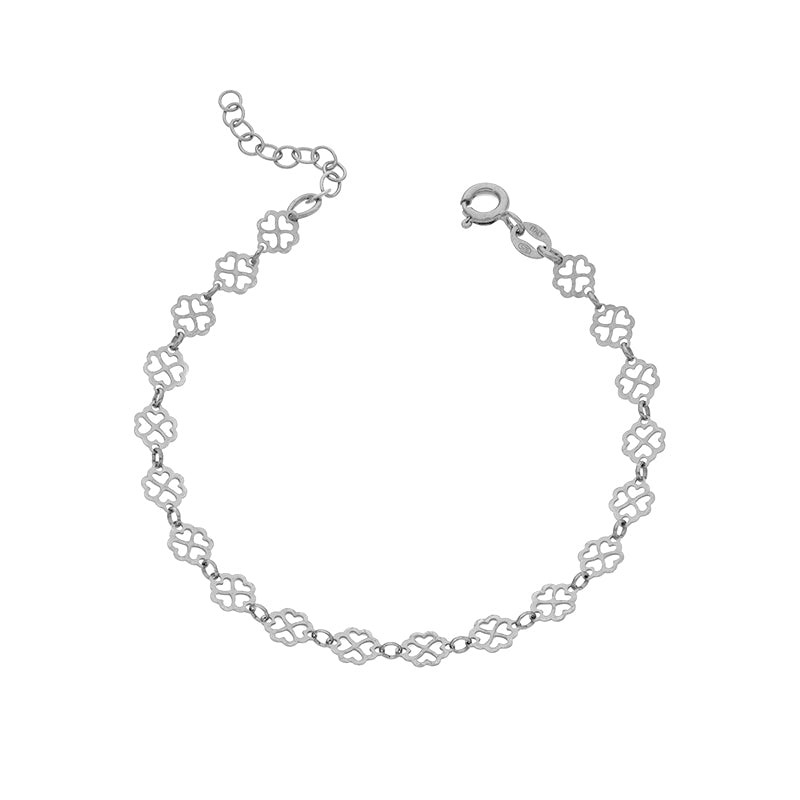Sterling Silver Diamond-cut Clover Link Bracelet