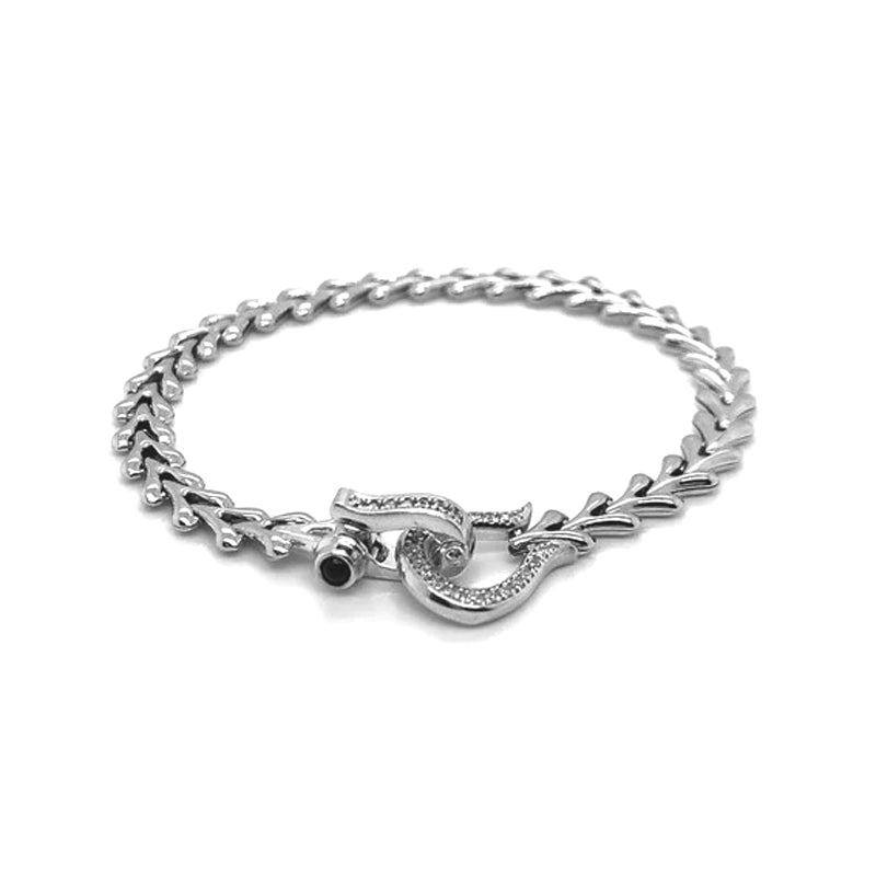 Sterling Silver Pave CZ-set Horseshoe and Leaf Bracelet